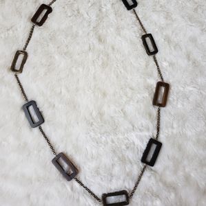 Boho Brown Black & Metal Necklace Rectangle 18"